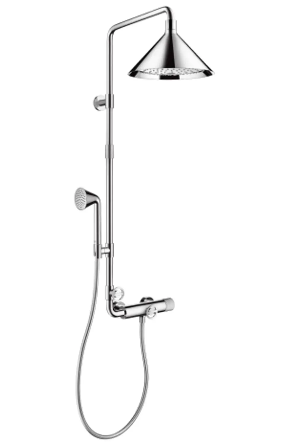 Chromatische Duscharmatur von AXOR mit Kopfbrause und Handbrause. Der Thermostat sorgt für eine präzise温度regelung.